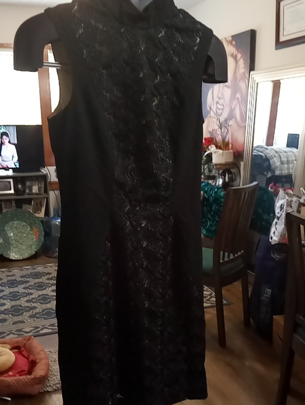 bebe Black Sleeveless Lace-Panel Midi Dress
